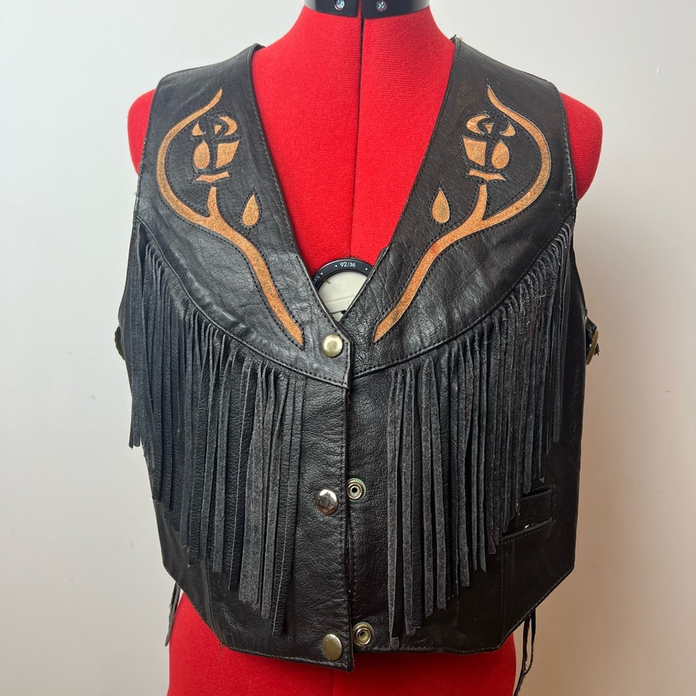 Barney’s Vintage Leather Rose Fringe Vest